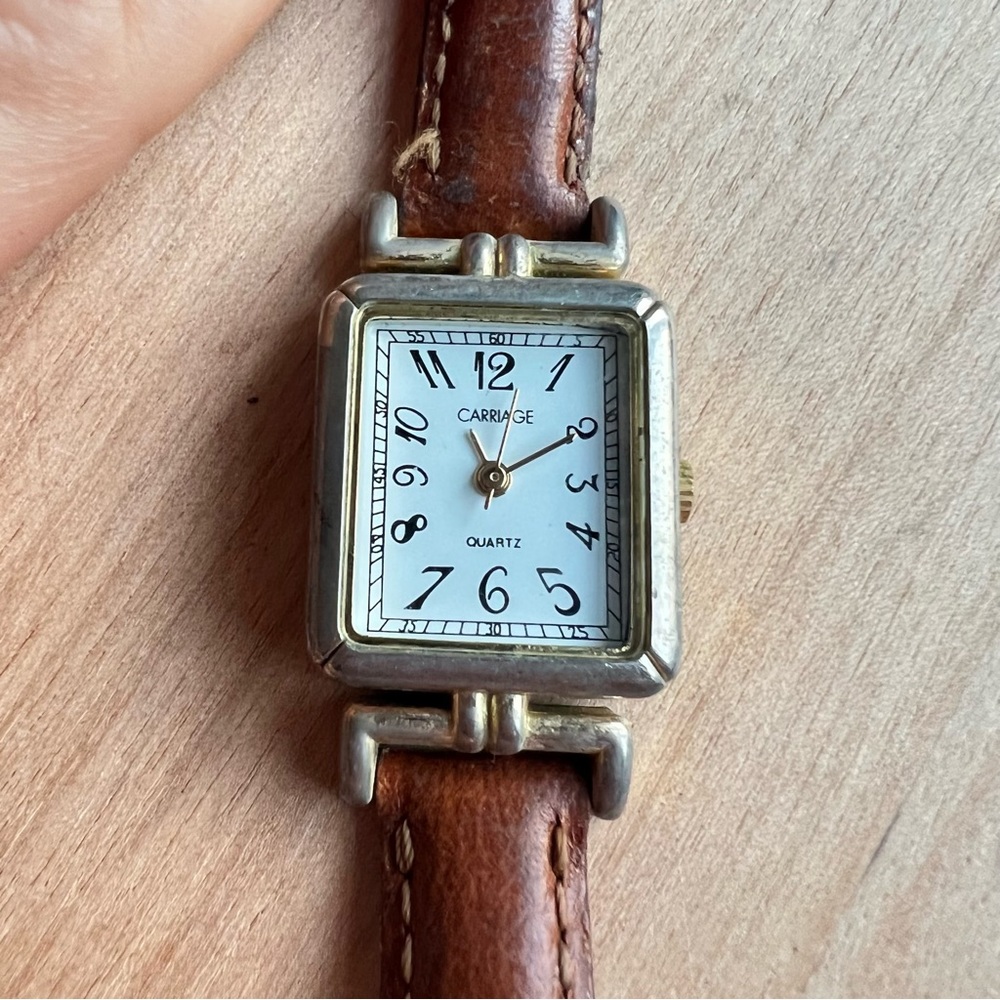 Carriage ladies gold tone brown leather watch NEW BATTERY